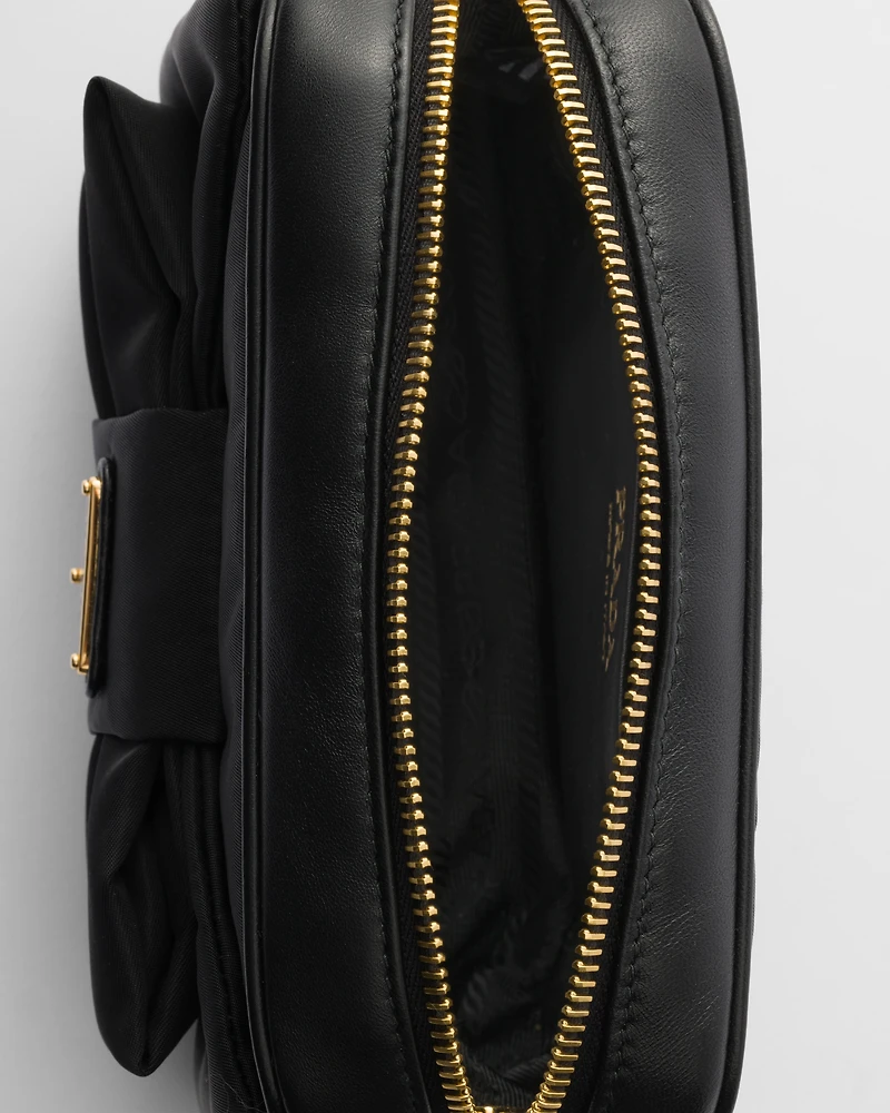 Mini Re-Nylon and nappa leather shoulder bag with bow