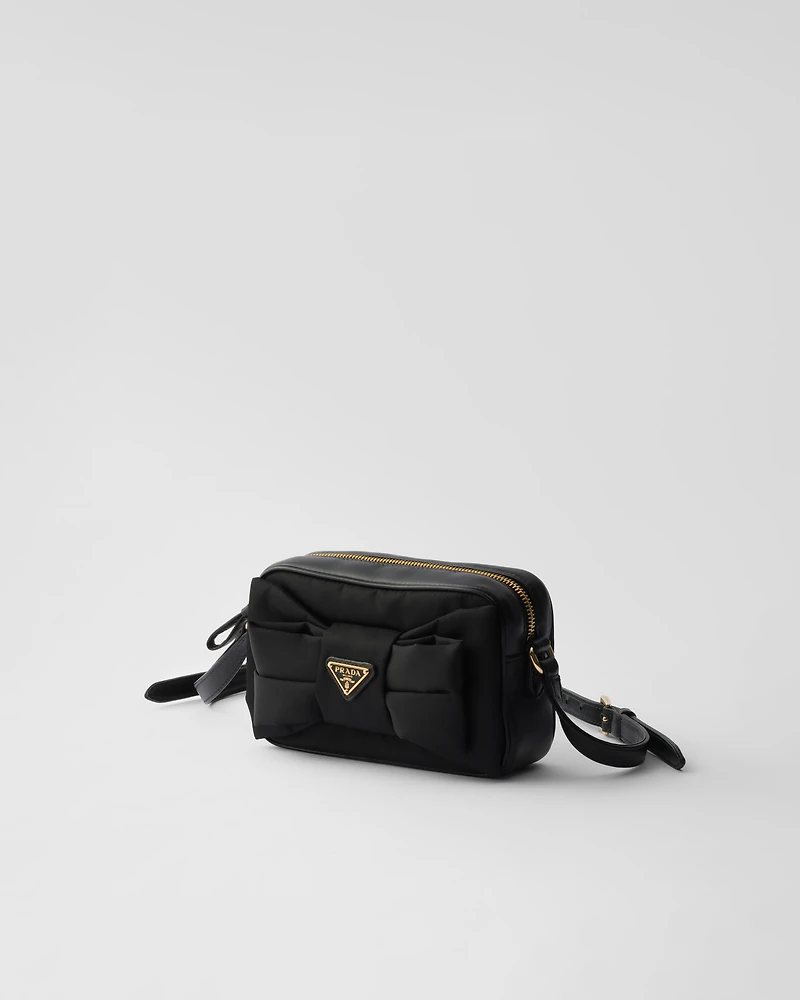 Mini Re-Nylon and nappa leather shoulder bag with bow