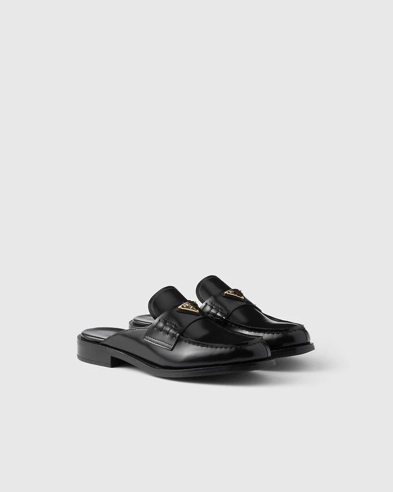 Brushed leather mules