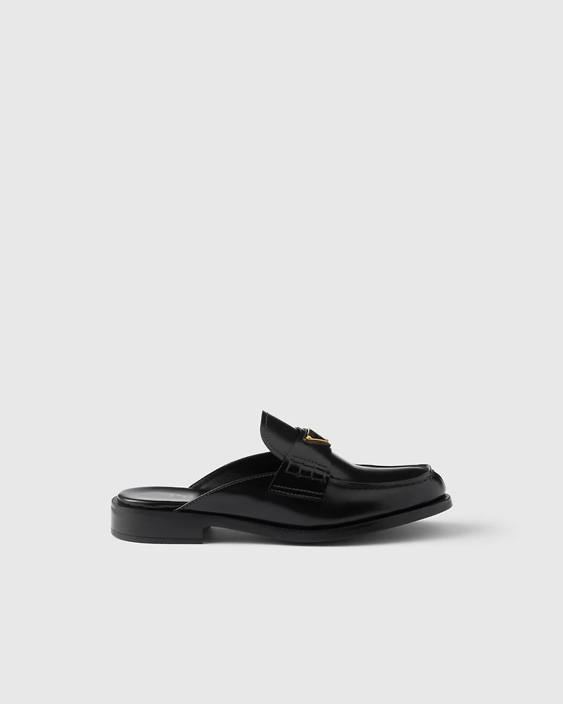 Brushed leather mules