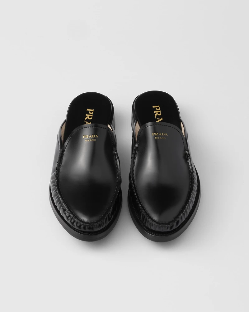 Brushed leather mules