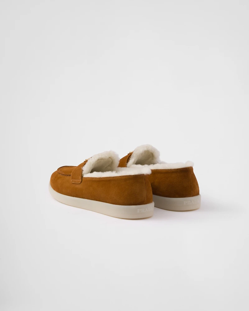 Suede and shearling loafers