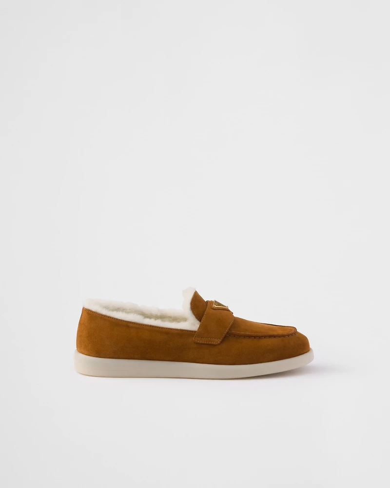 Suede and shearling loafers