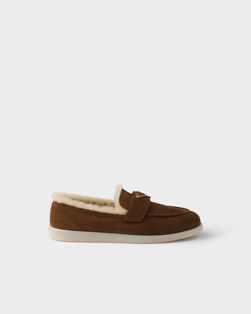 Suede and shearling loafers