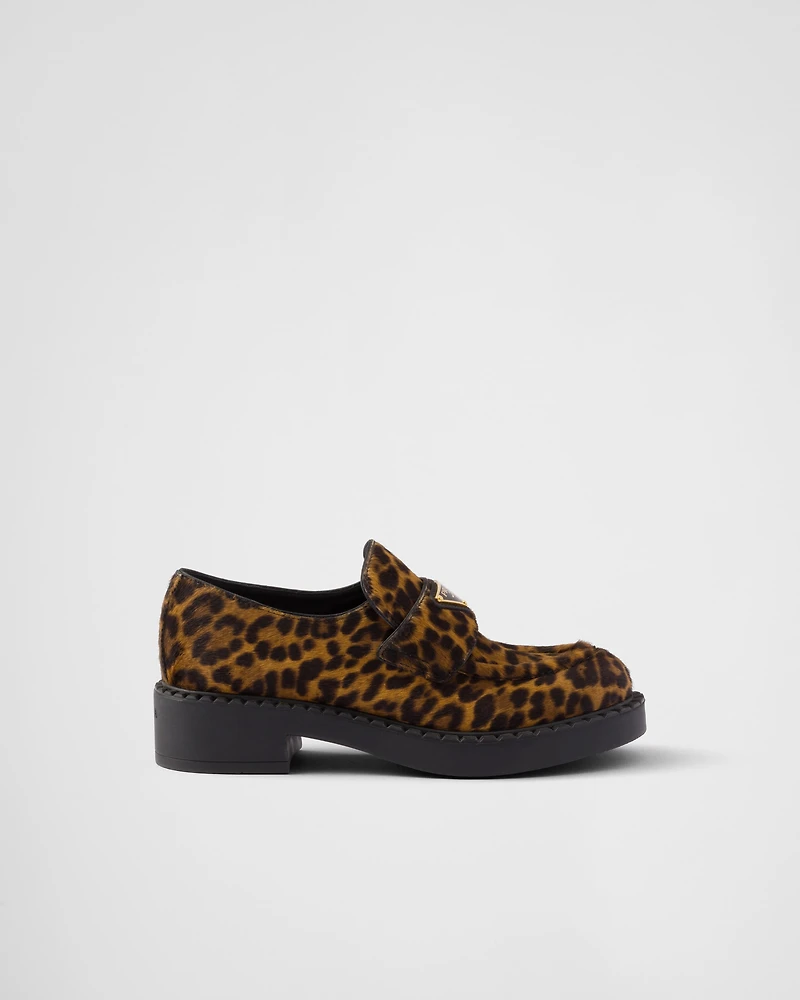 Chocolate printed leather loafers