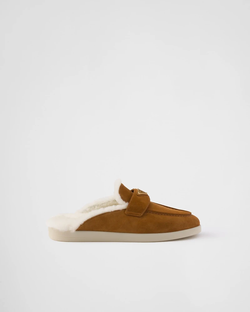 Suede and shearling slippers