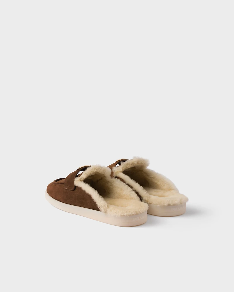 Suede and shearling mules