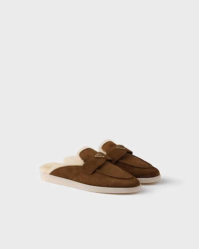 Suede and shearling mules