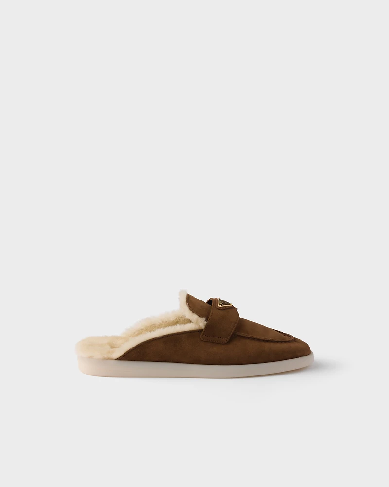 Suede and shearling mules