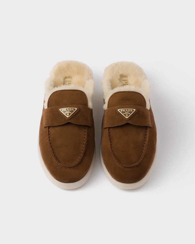 Suede and shearling mules