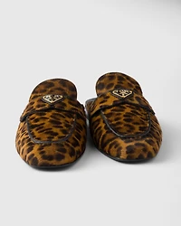 Leopard-print leather mules