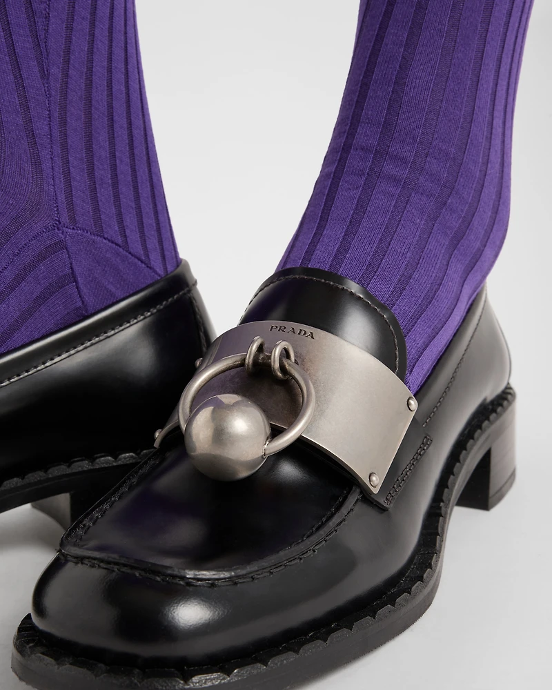 Brushed leather loafers with metal details