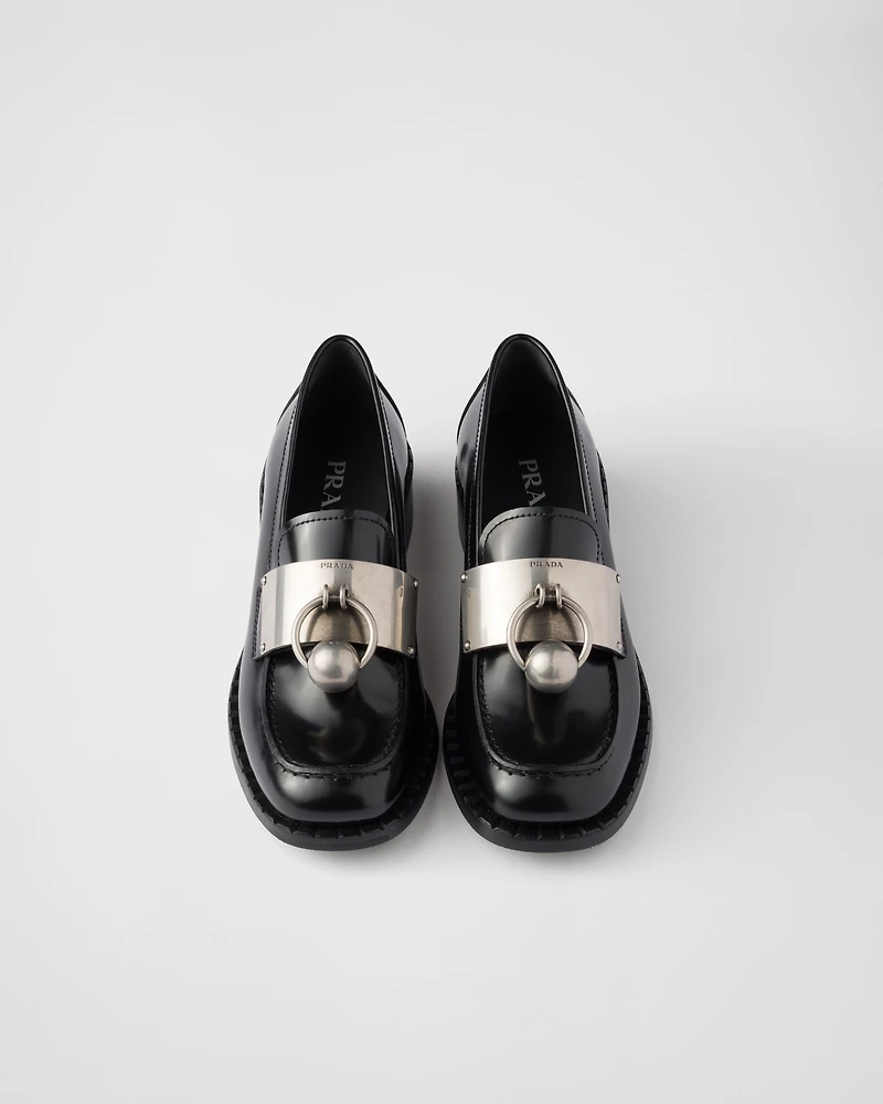 Brushed leather loafers with metal details
