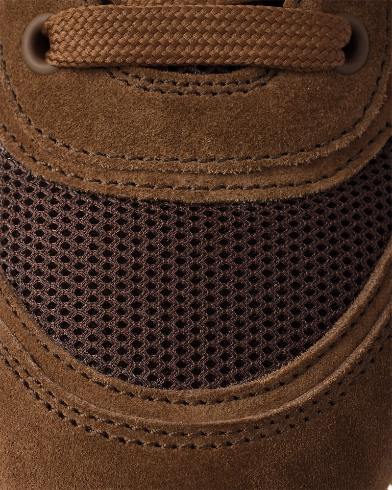 Trail mesh fabric and suede mules