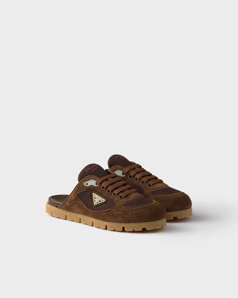 Trail mesh fabric and suede mules