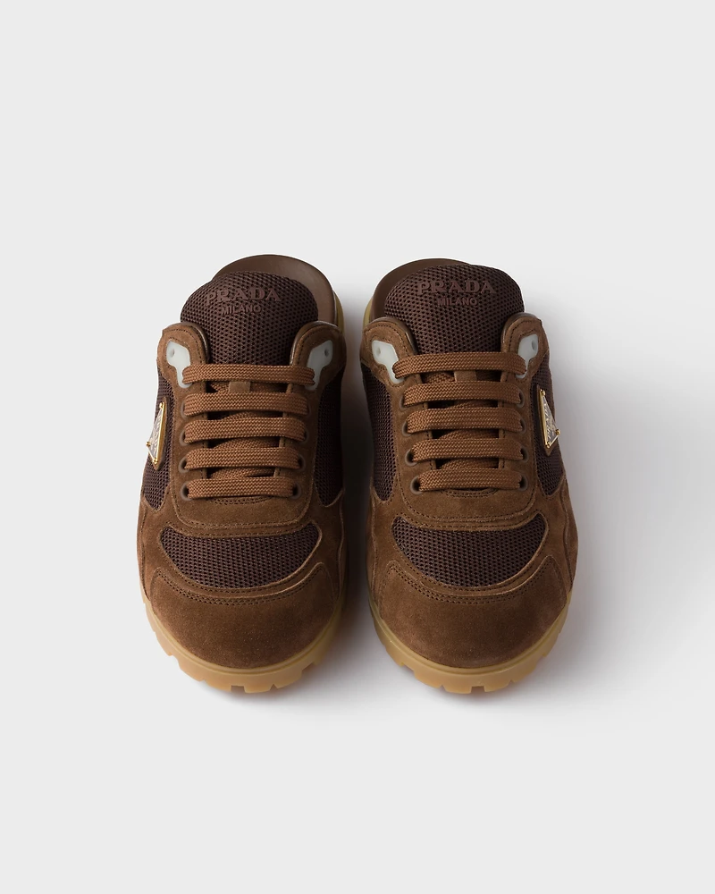 Trail mesh fabric and suede mules