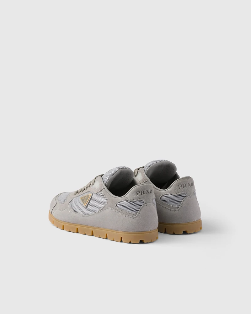 Trail mesh fabric and suede sneakers