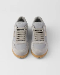 Trail mesh fabric and suede sneakers