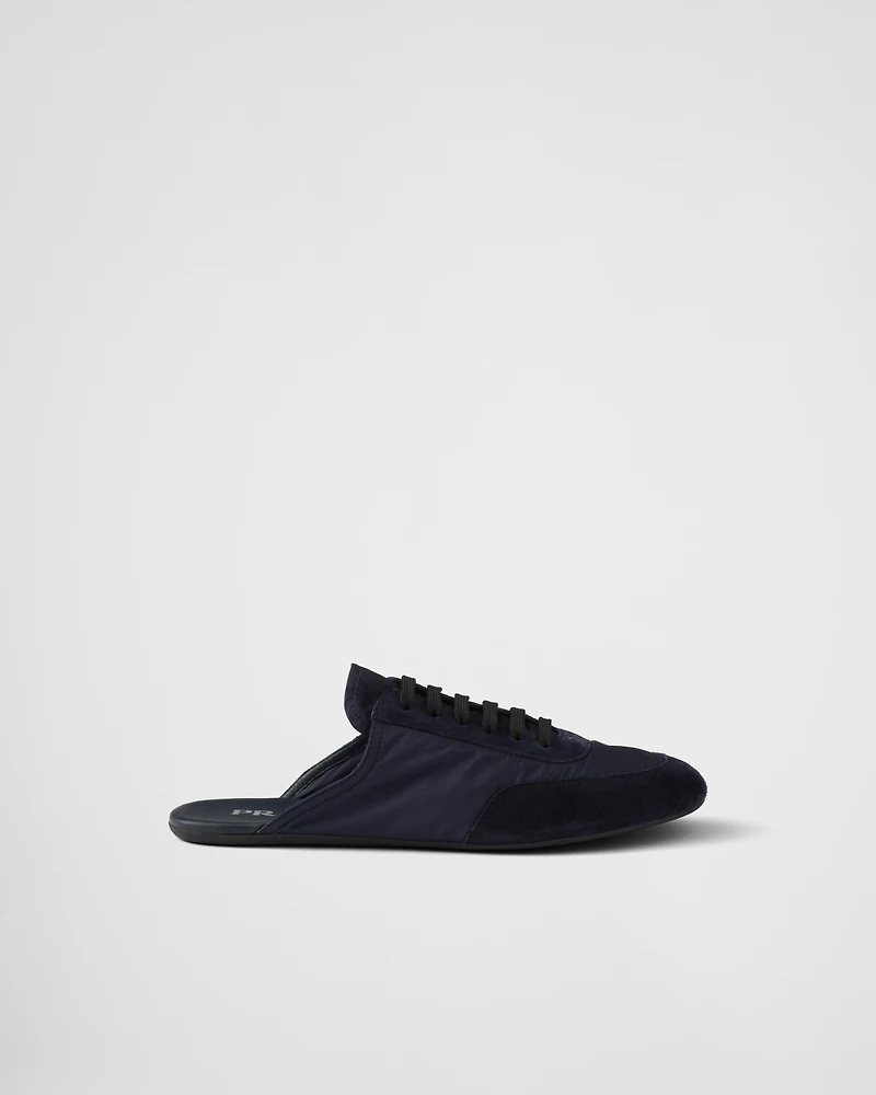 Collapse Re-Nylon and suede mules