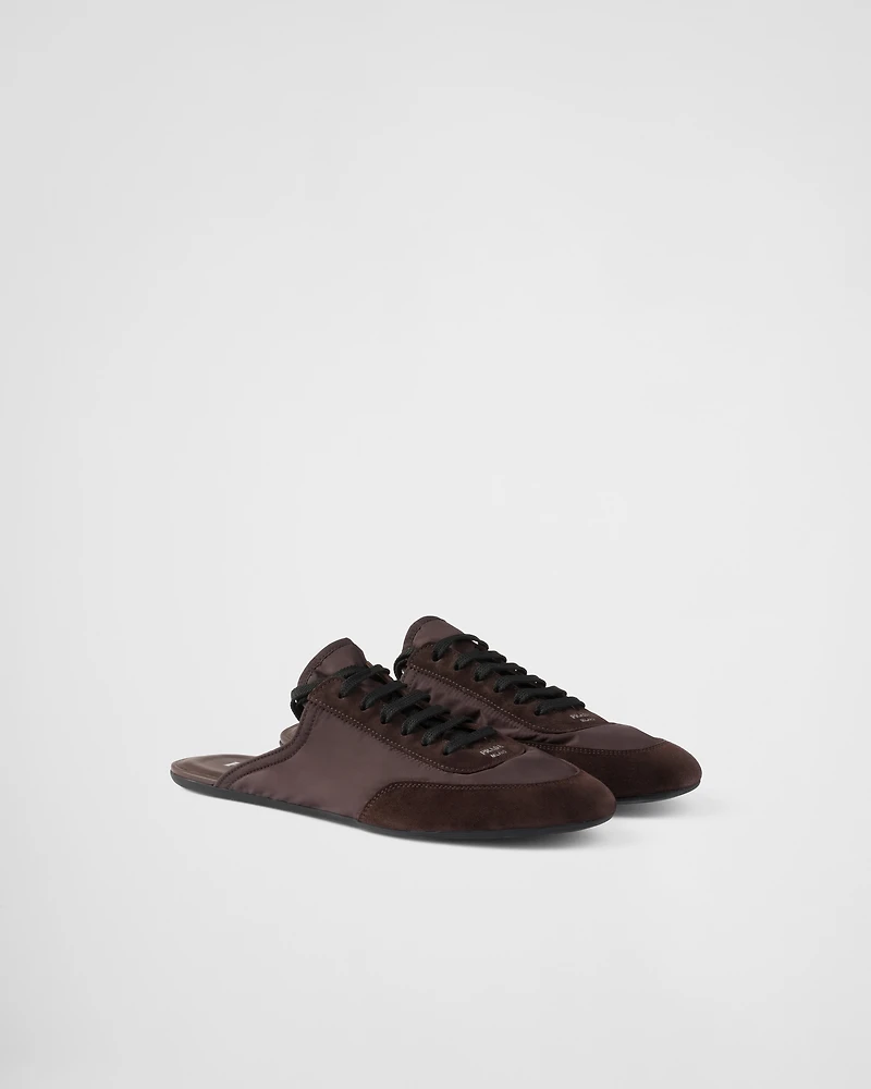 Collapse Re-Nylon and suede mules