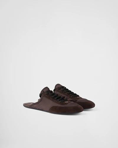 Collapse Re-Nylon and suede mules