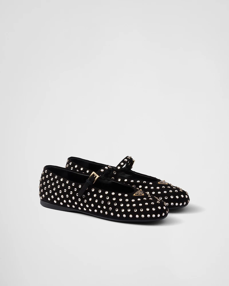 Suede ballerinas with crystals