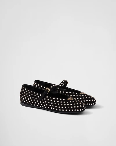 Suede ballerinas with crystals