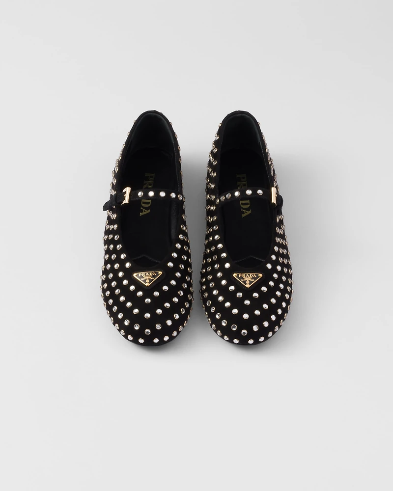 Suede ballerinas with crystals