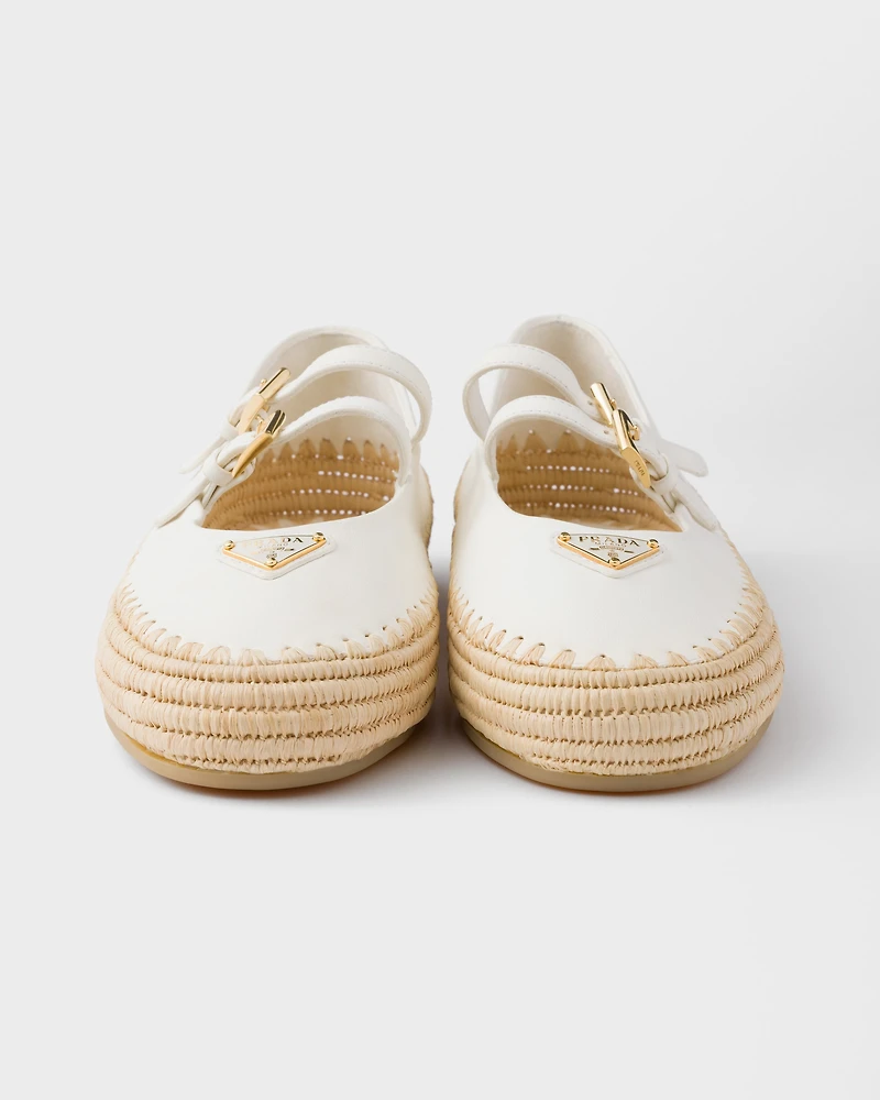 Nappa leather and raffia ballerinas