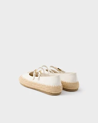 Nappa leather and raffia ballerinas