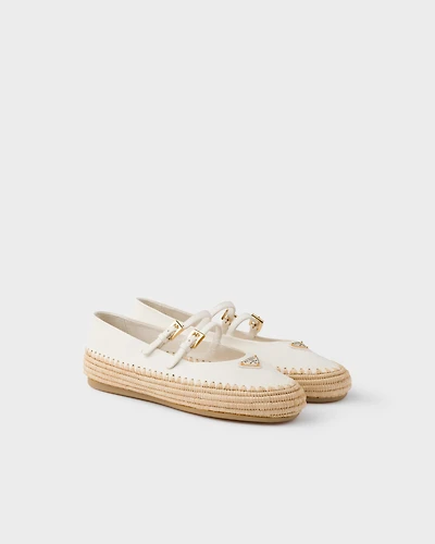 Nappa leather and raffia ballerinas