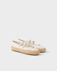 Nappa leather and raffia ballerinas
