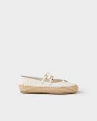 Nappa leather and raffia ballerinas