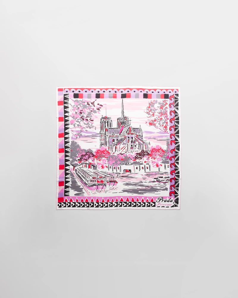 Pittoresque Paris printed silk foulard 90x90