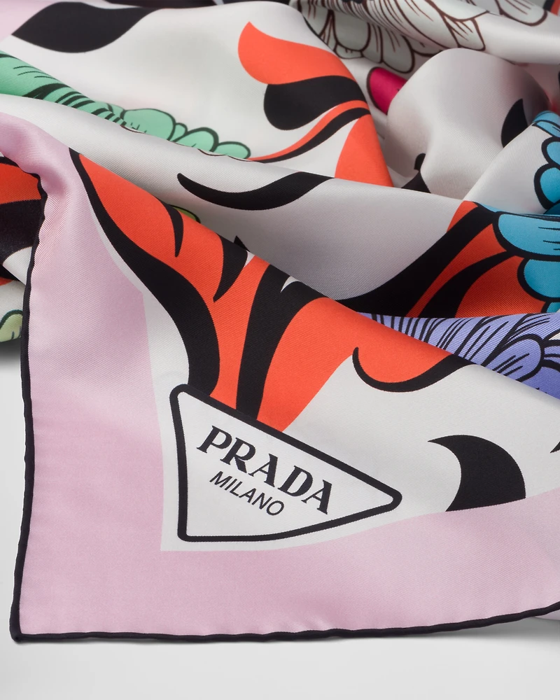 Printed silk twill scarf 90x90
