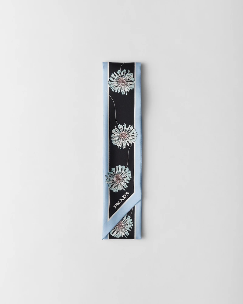 Printed silk twill skinny scarf 