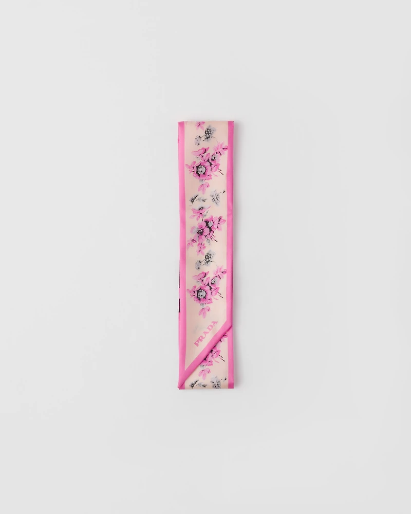 Printed silk twill skinny scarf