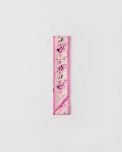 Printed silk twill skinny scarf