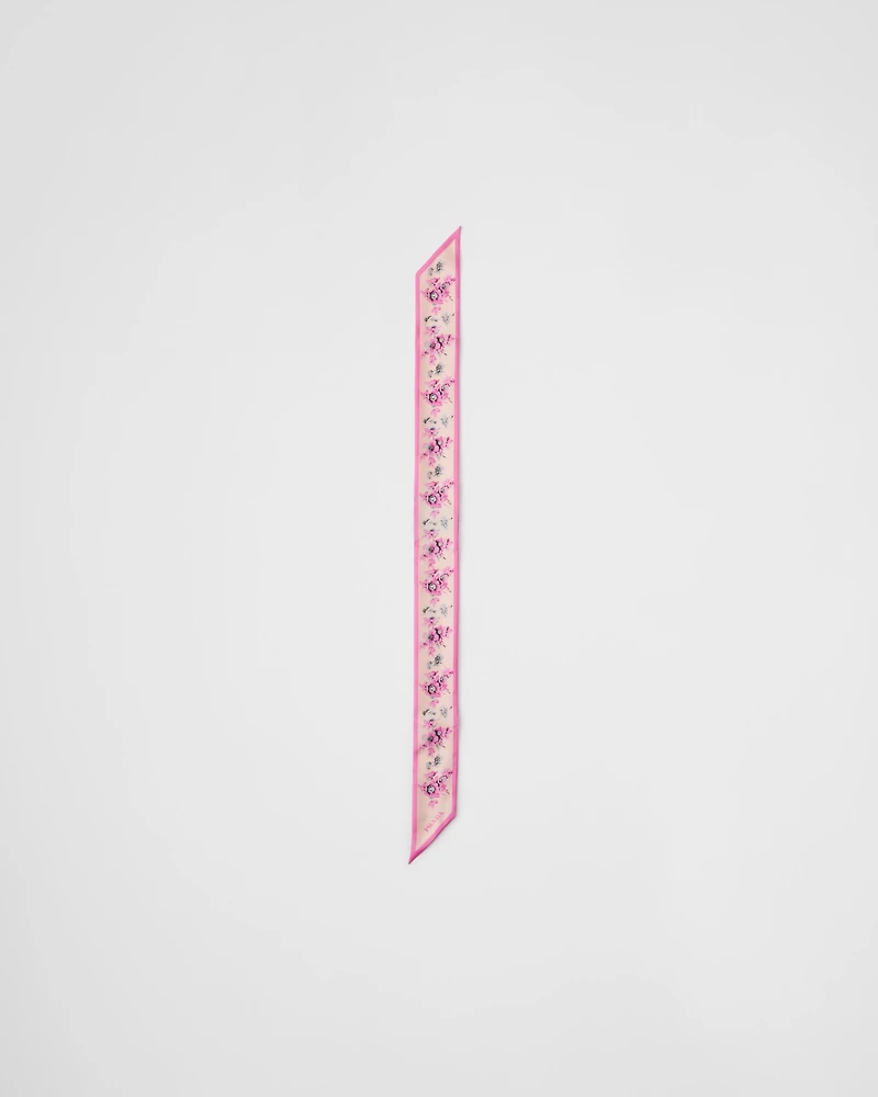 Printed silk twill skinny scarf