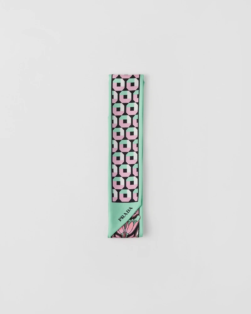 Printed silk twill skinny scarf