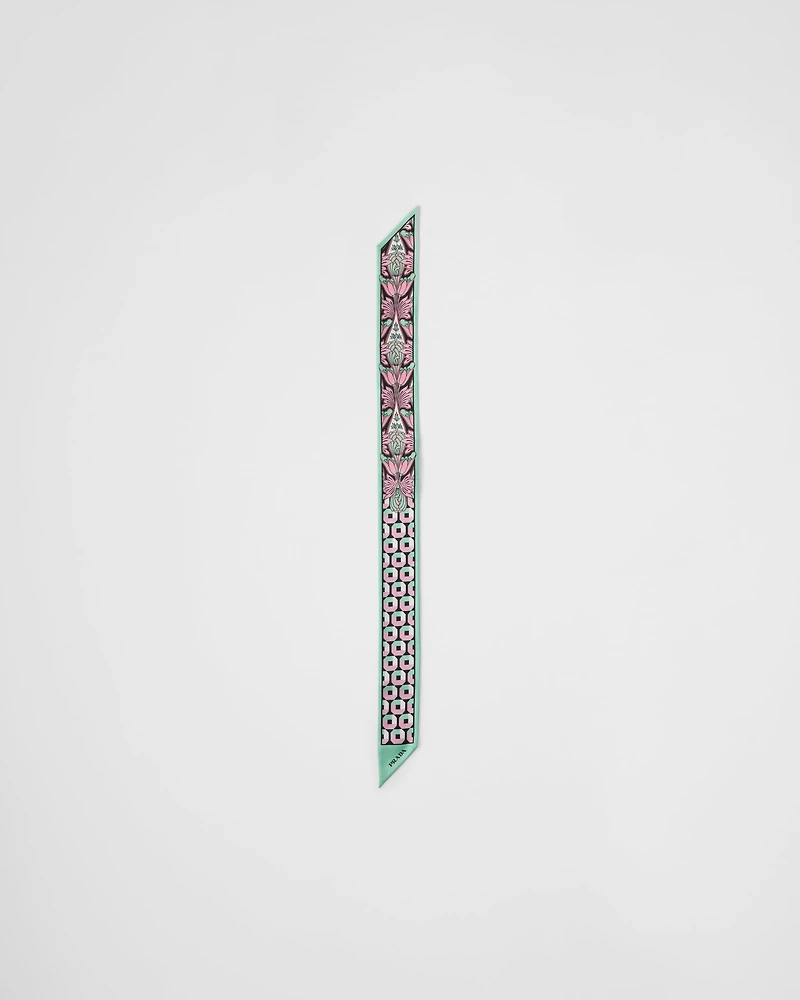 Printed silk twill skinny scarf