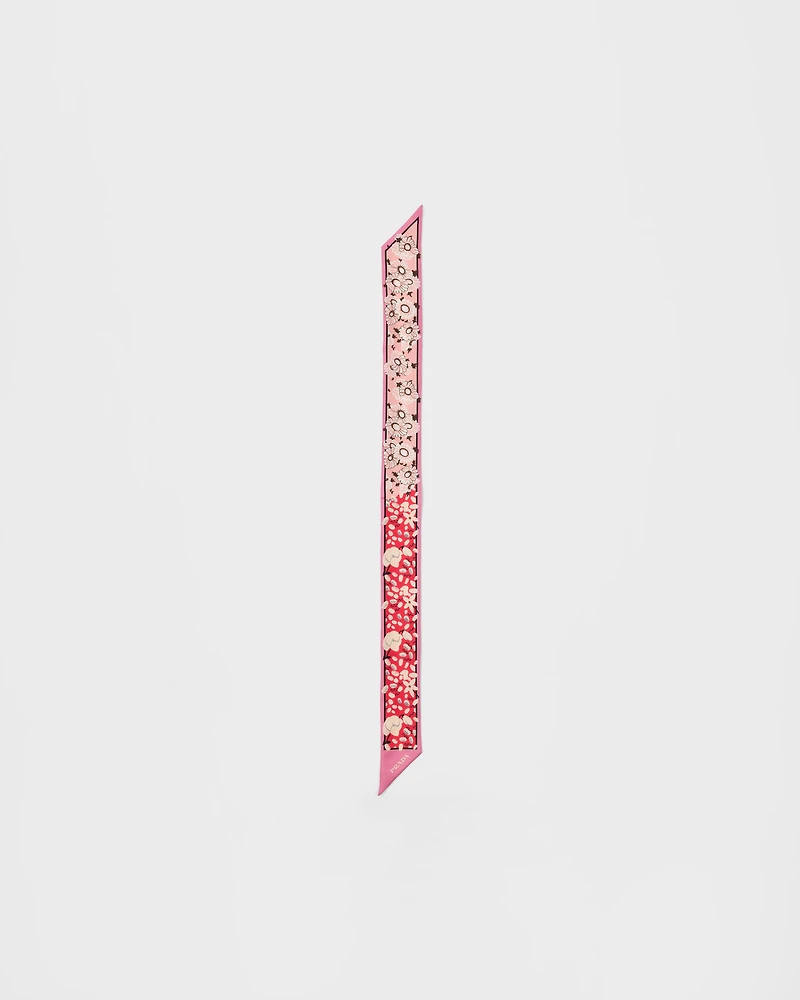 Printed silk twill skinny scarf