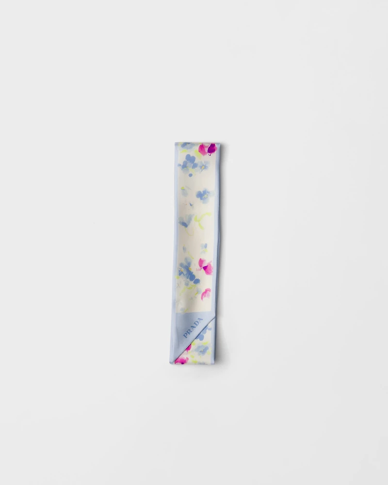 Printed silk twill skinny scarf