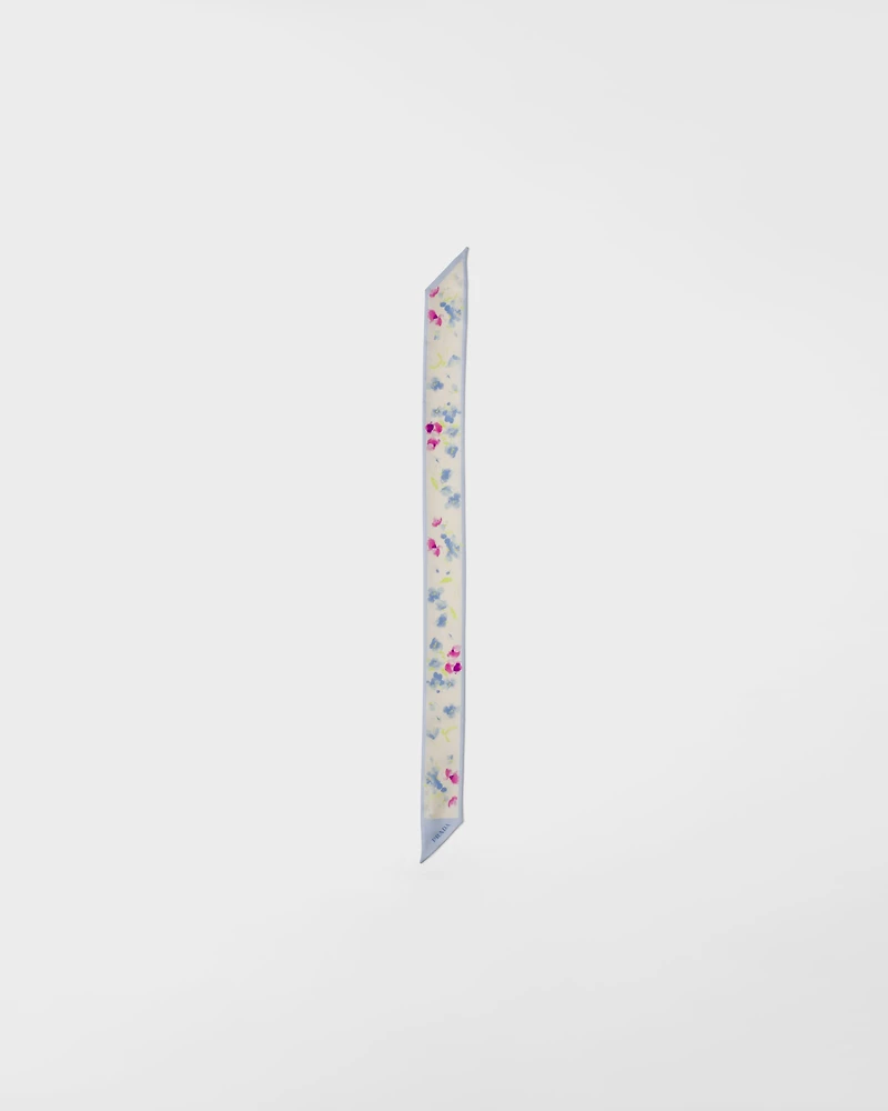Printed silk twill skinny scarf
