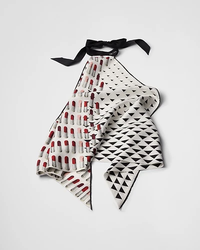 Printed silk twill halter top
