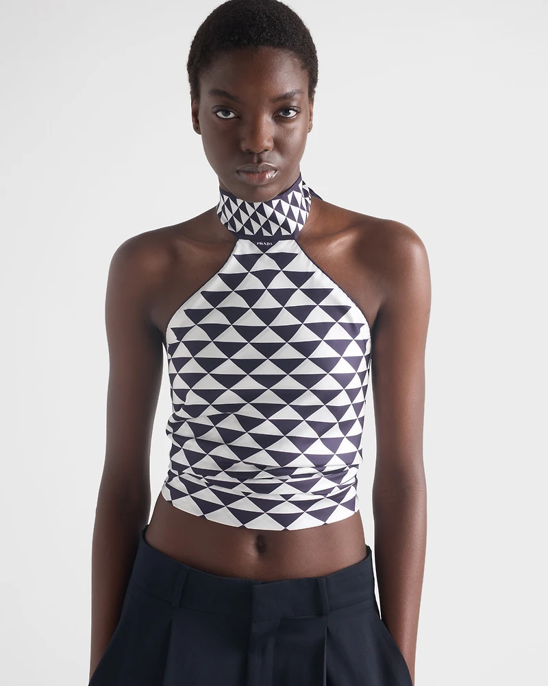 Printed silk twill halter top
