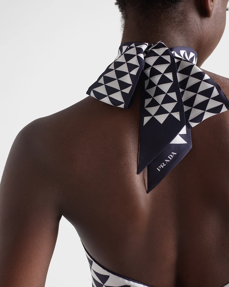 Printed silk twill halter top