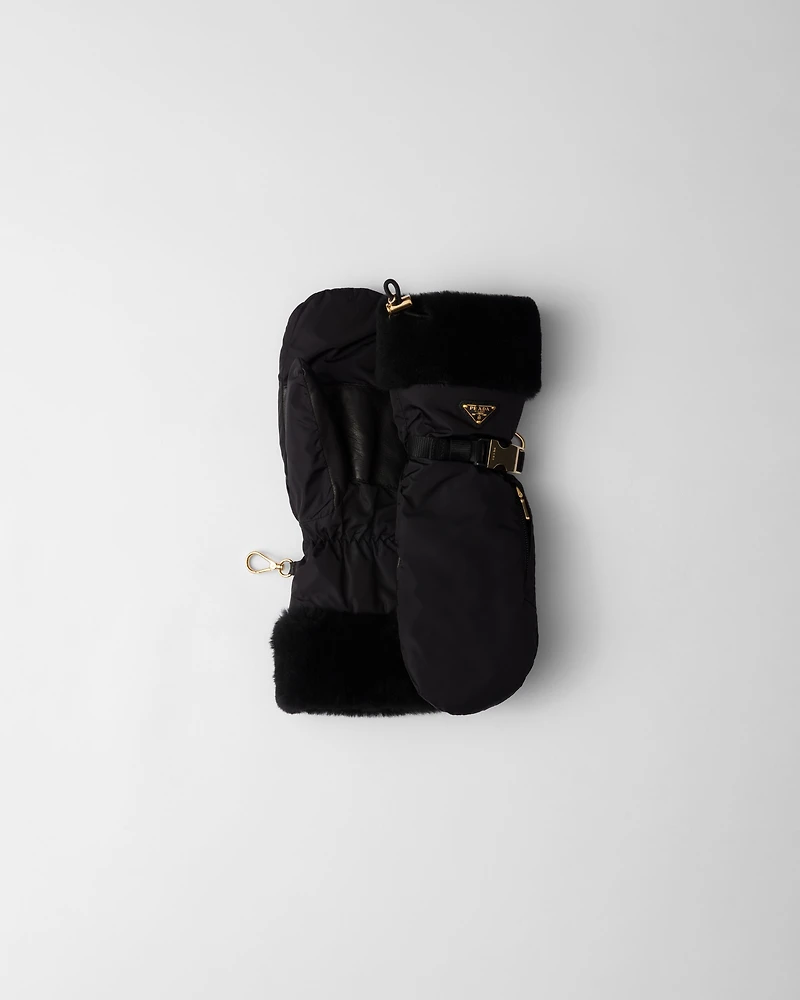 Re-Nylon and shearling mittens