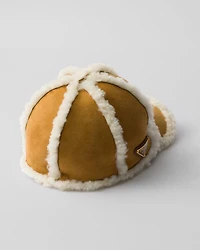 Suede shearling baseball cap