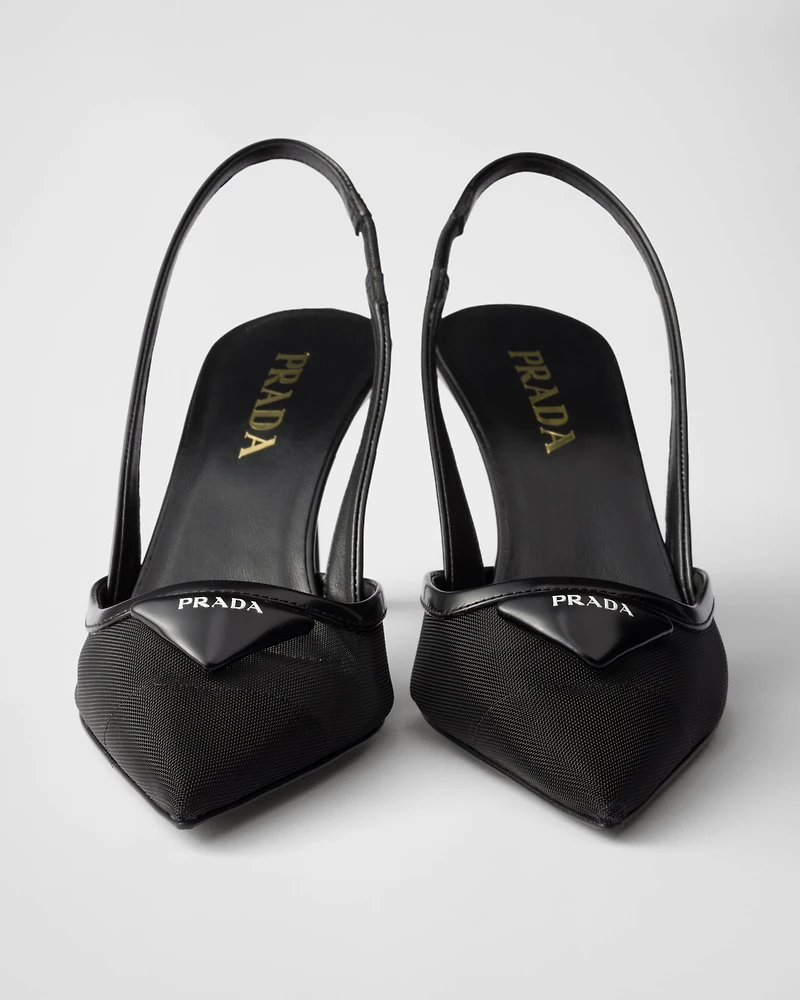 Mesh fabric slingback pumps